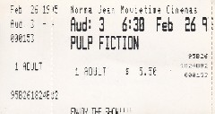 Memorabilia; ticket to Pulp Fiction